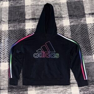 Adidas Kids Black Hoodie with Multicolor Stripes